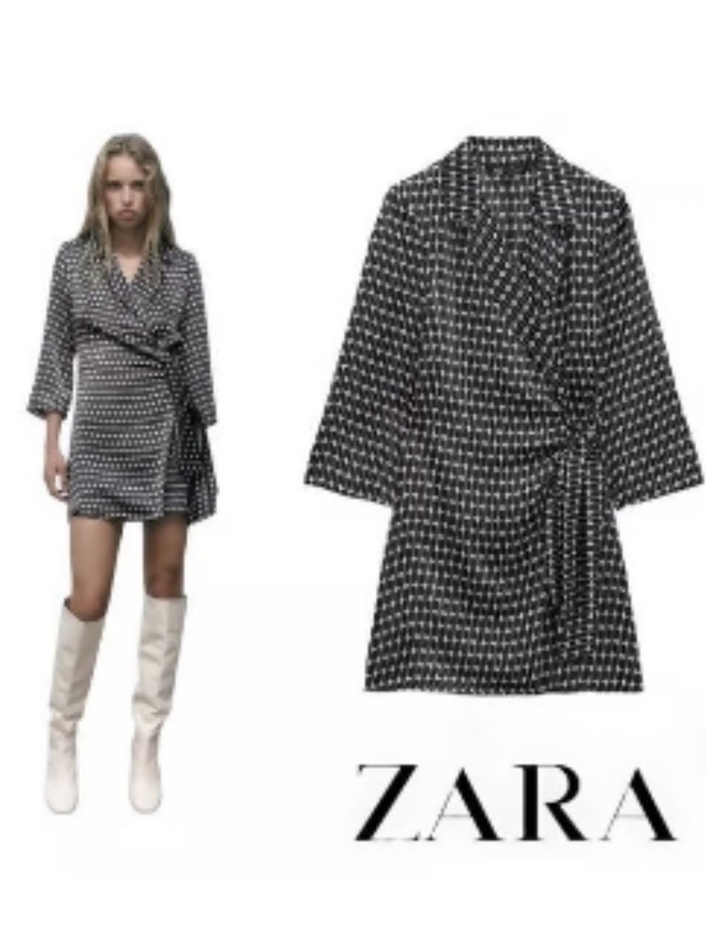 NWT Zara Block Print Blazer Wrap Dress